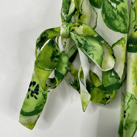 2/$30 ZARA Kiwi Print Blouse White Green Self Tie Cold Shoulder Sleeve S #6092 - Picture 9 of 16